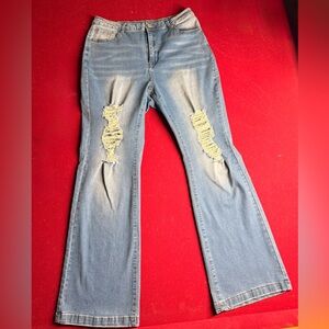 SHEIN Light Blue Distressed Flare Jeans